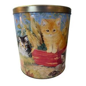 Vintage Houston Harvest Kittens & Turtle Canister Tin Food Storage